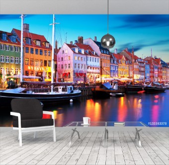 Picture of Evening scenery of Nyhavn in Copenhagen Denmark